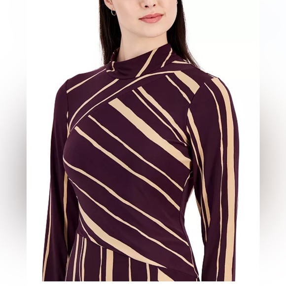 Taylor Dress Printed Asymmetrical-Hem‎ Long-Sleeve, Women's Size 4 Petite - Picture 3 of 11